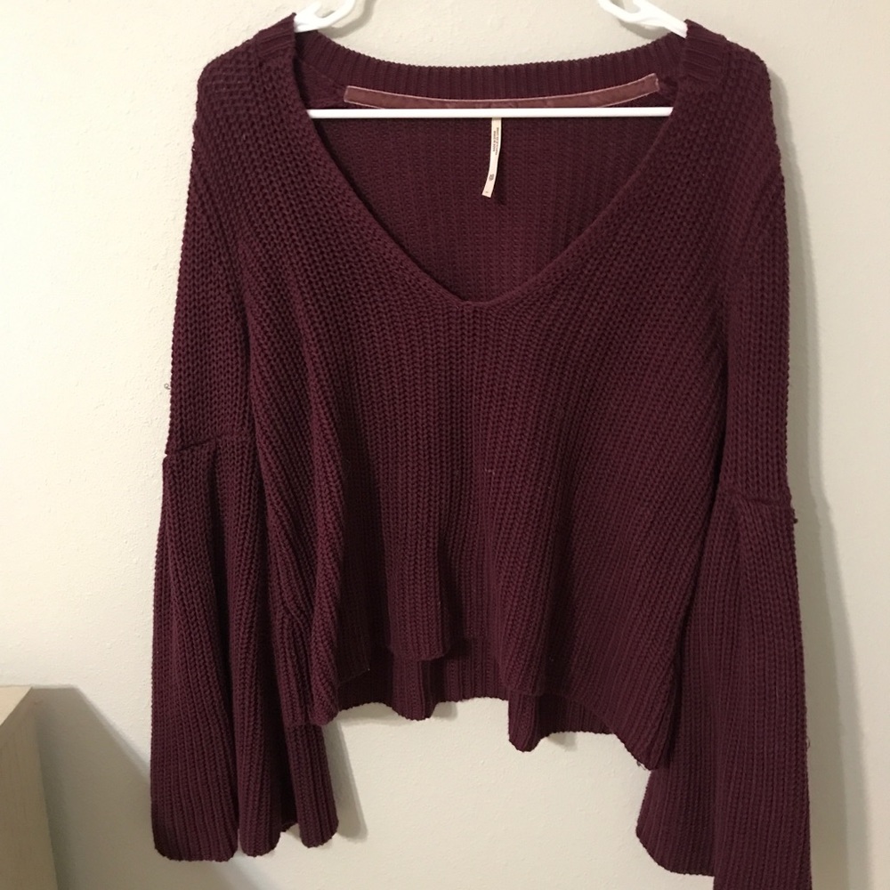 free people damsel cropped bell sleeved sweater